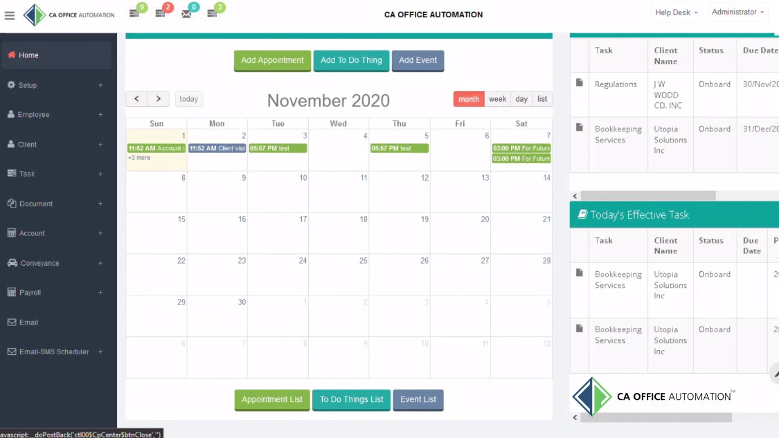 screenshot of CA Office Automation